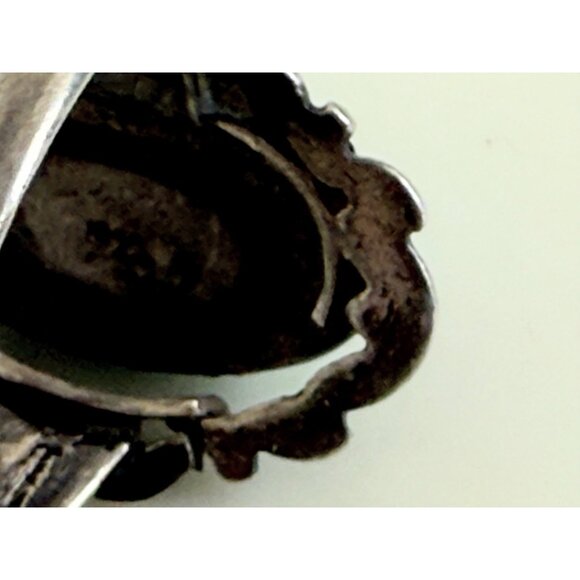 Art Deco 30's Sterling Silver Ring Green Speckled Peking Glass Size 6.25 - Picture 5 of 10